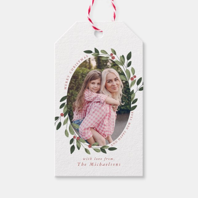 Holiday Holly Photo Gift Tags (Front)