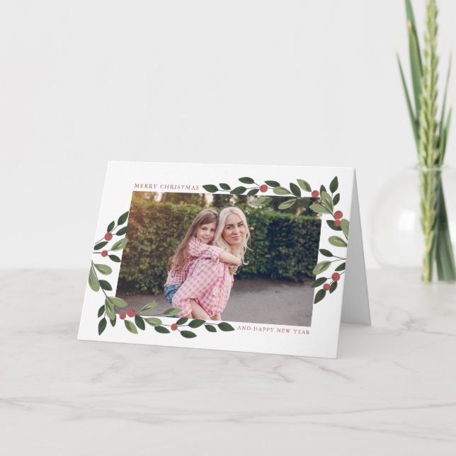 Holiday Holly Photo Greeting Card (Front)