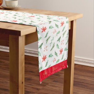 Holiday Holly Poinsettias Traditional Christmas Medium Table Runner