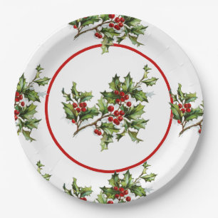 Holiday Holly Retro Style Gift Paper Plate