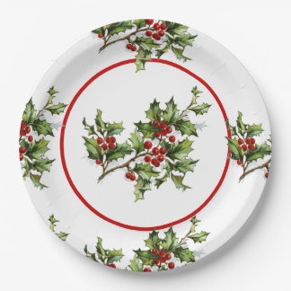 Holiday Holly Retro Style Gift Paper Plate
