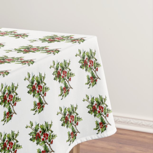 Holiday Holly Retro Style Tablecloth (In Situ)