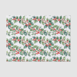 Holiday Holly with Greenery in Watercolor Tissue Paper