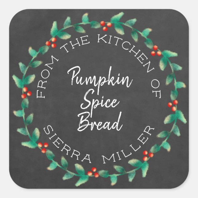 Holiday Holly Wreath Chalkboard Kitchen Treats Square Sticker (Front)