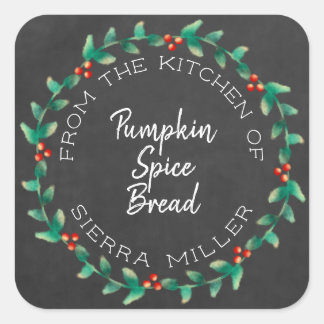 Holiday Holly Wreath Chalkboard Kitchen Treats Square Sticker