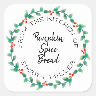 Holiday Holly Wreath Kitchen Treats Gift Label