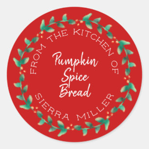 Holiday Holly Wreath Kitchen Treats Gift Red Classic Round Sticker