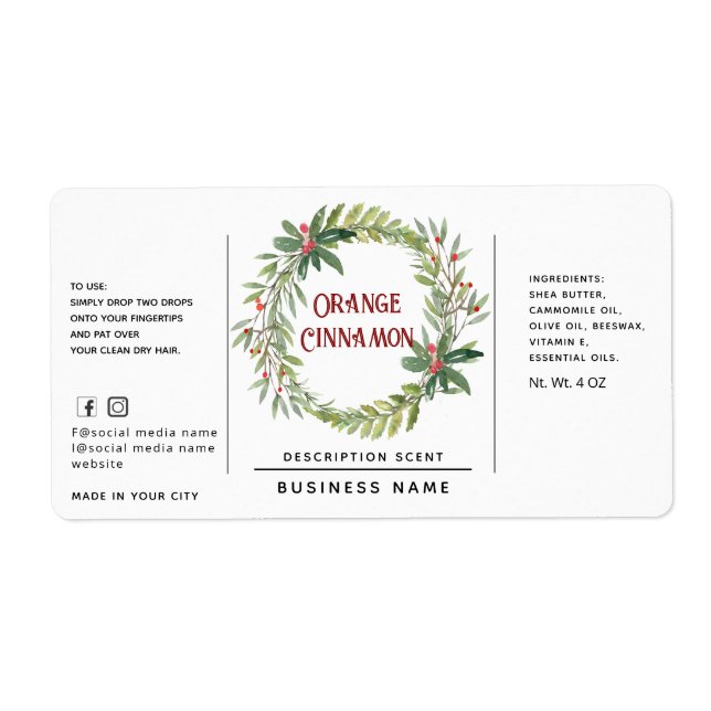 Holiday holly wreath simple  product label (Front)