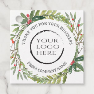 Holiday holly wreath thank you custom logo classic favour tags