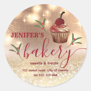 Holiday holy berry Glittery cupcake chef bakery Classic Round Sticker
