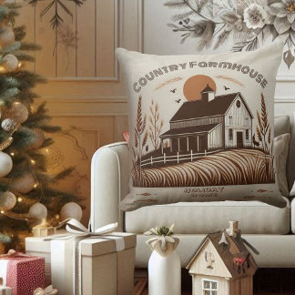 Holiday Home Country Farmhouse Minimalist Brown Cushion