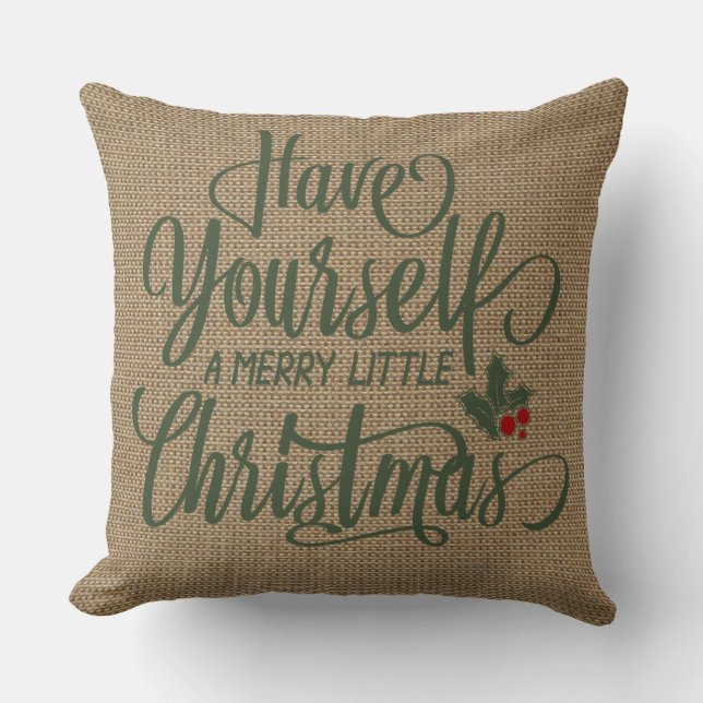 Holiday Home Decor | Christmas | Faux Burlap Cushion (Front)