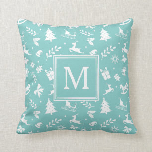 Holiday Home Decor Pastel Teal Monogram Cushion