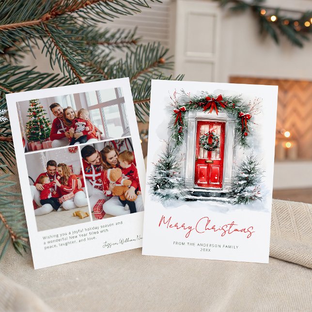 Holiday Home Red Door Christmas Family Photo Card (Creator Uploaded)