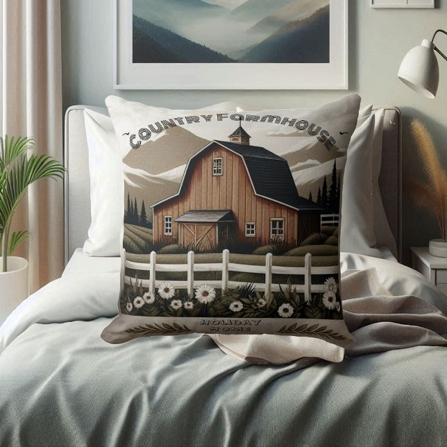 Holiday Home Rustic Country Farmhouse Minimalist Cushion (Holiday Home Rustic Country Farmhouse Minimalist Throw Pillow)