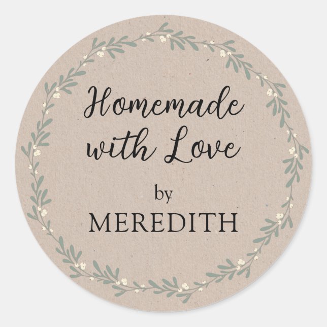 Holiday Homemade with Love Personalised Kraft Classic Round Sticker (Front)