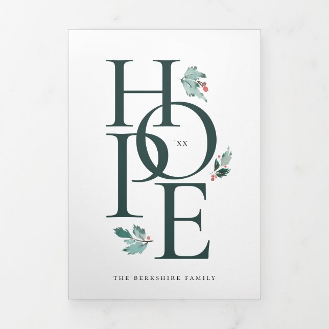 Holiday Hope Modern Botanical Berry Photo Trifold (Cover)