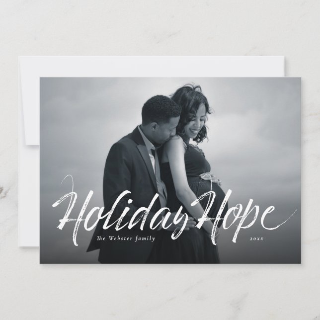 Holiday Hope modern script photo Christmas card (Front)