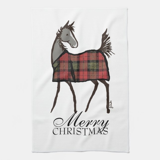 Holiday Horse Foal with Blanket Christmas Tea Towel (Vertical)