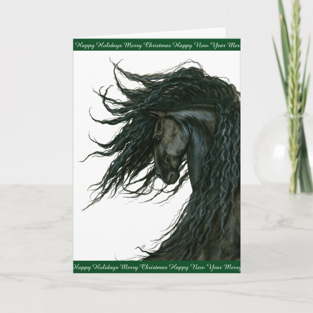 Holiday Horse Greetings Friesian by Bihrle (Front)