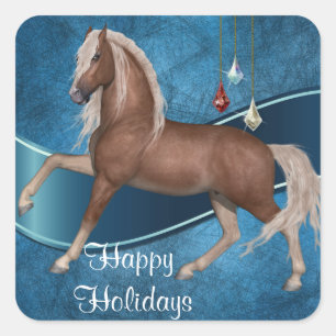 Holiday Horse On Blue Sticker