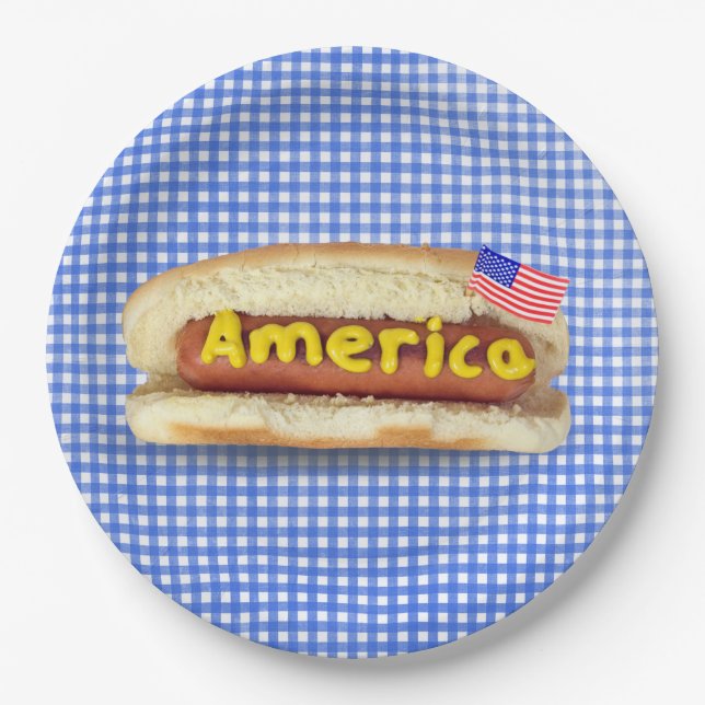 Holiday Hot Dog on Gingham  Paper Plate (Front)