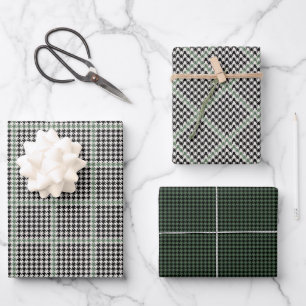 Holiday houndstooth black green holiday wrapping p paper sheet