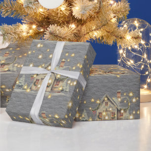 Holiday Houses Sparkling Lights Steel Grey Wrapping Paper