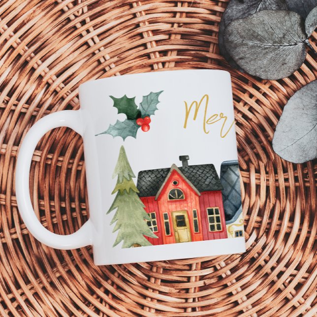 Holiday Houses with Name Merry Christmas Large Coffee Mug (Creator Uploaded)