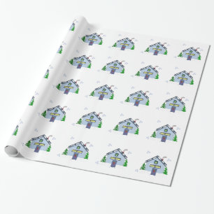 Holiday Houses with Snowflakes Wrapping Paper