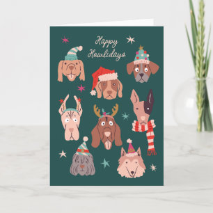 Holiday Howls Christmas Dogs Green Greeting Card