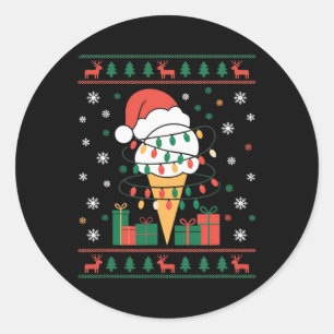 Holiday Ice Cream Cone Wrapped In Lights And Santa Classic Round Sticker