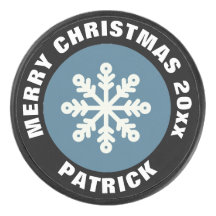 Holiday Ice Hockey Puck /Christmas Snowflake White