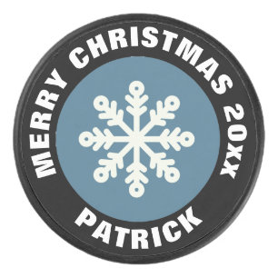 Holiday Ice Hockey Puck /Christmas Snowflake White