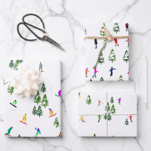 Holiday Ice Skating Skiing Snowboarding Outdoor  Wrapping Paper Sheet (Front)