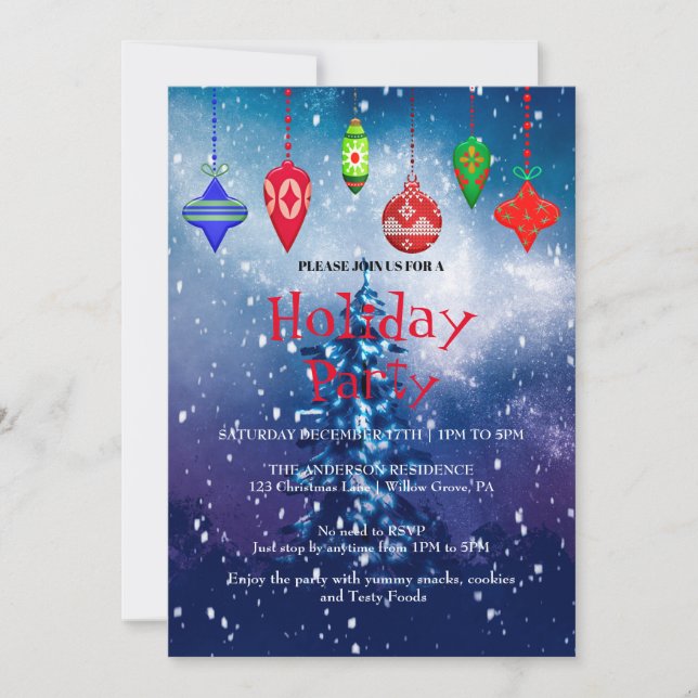 Holiday Invitation with Christmas Ornaments (Front)
