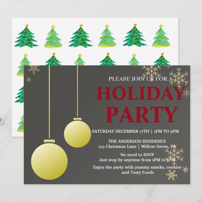 Holiday Invitation with Christmas Ornaments (Front/Back)