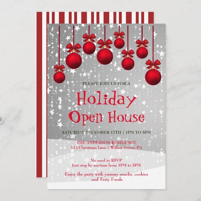 Holiday Invitation with Christmas Ornaments (Front/Back)