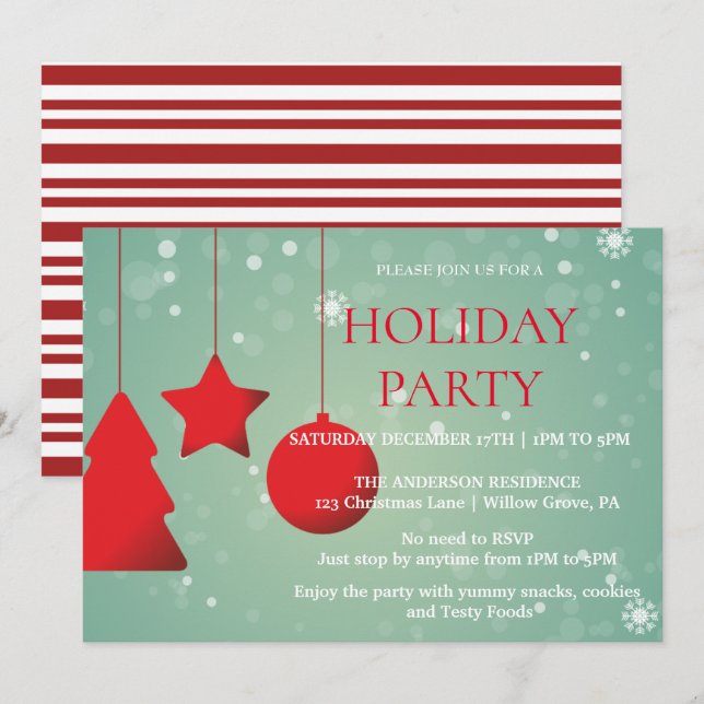 Holiday Invitation with Christmas Ornaments (Front/Back)
