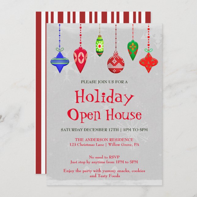 Holiday Invitation with Christmas Ornaments (Front/Back)