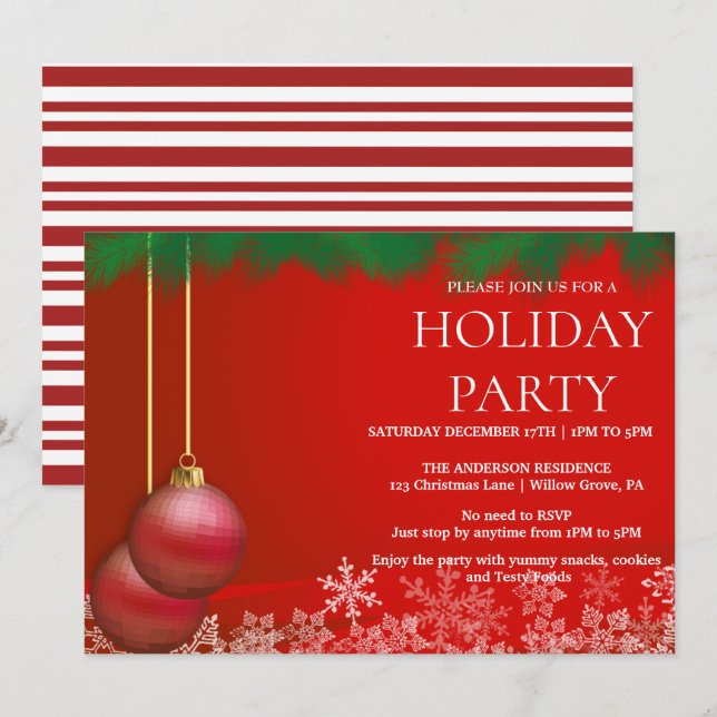 Holiday Invitation with Christmas Ornaments (Front/Back)
