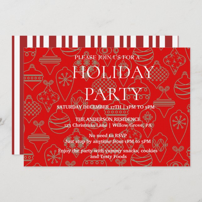Holiday Invitation with Christmas Ornaments (Front/Back)