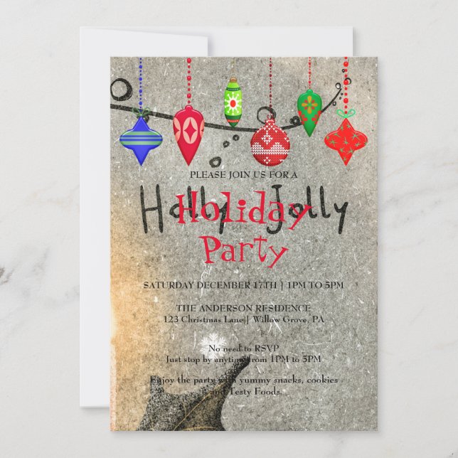 Holiday Invitation with Christmas Ornaments (Front)