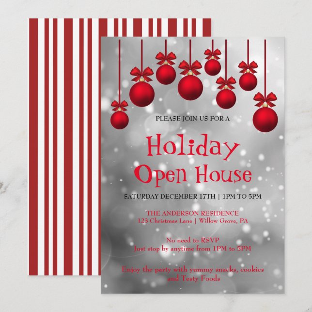 Holiday Invitation with Christmas Ornaments (Front/Back)