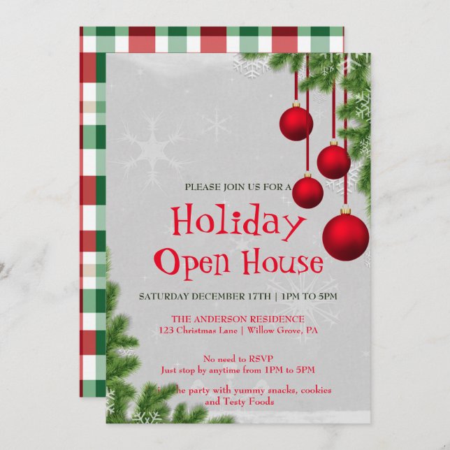 Holiday Invitation with Christmas Ornaments (Front/Back)