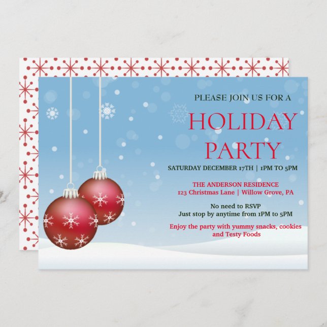 Holiday Invitation with Christmas Ornaments (Front/Back)
