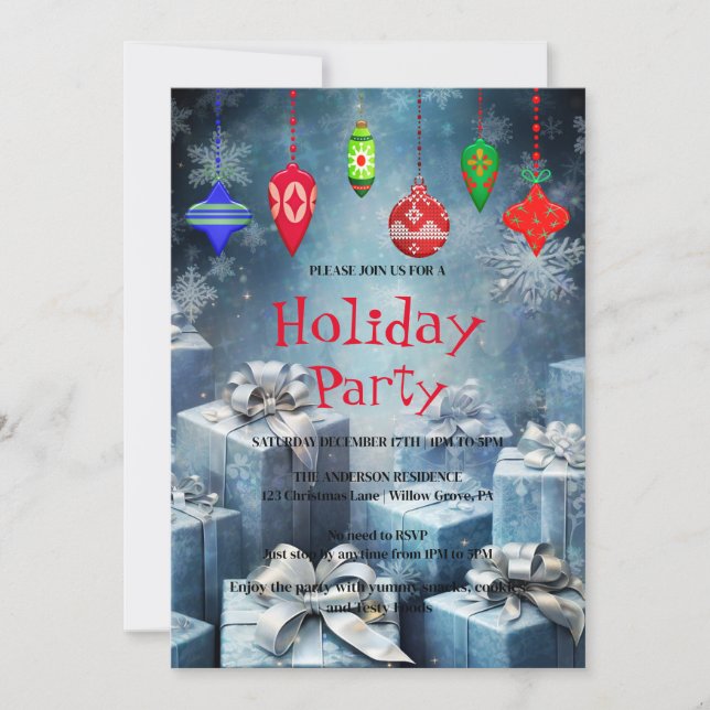 Holiday Invitation with Christmas Ornaments (Front)