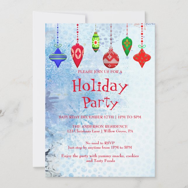 Holiday Invitation with Christmas Ornaments (Front)