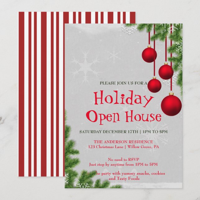 Holiday Invitation with Christmas Ornaments (Front/Back)