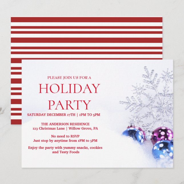 Holiday Invitation with Christmas Ornaments (Front/Back)